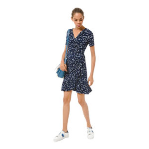 Michael Kors Navy & White Floral Flutter  Sleeve Ruffle Wrap Dress
